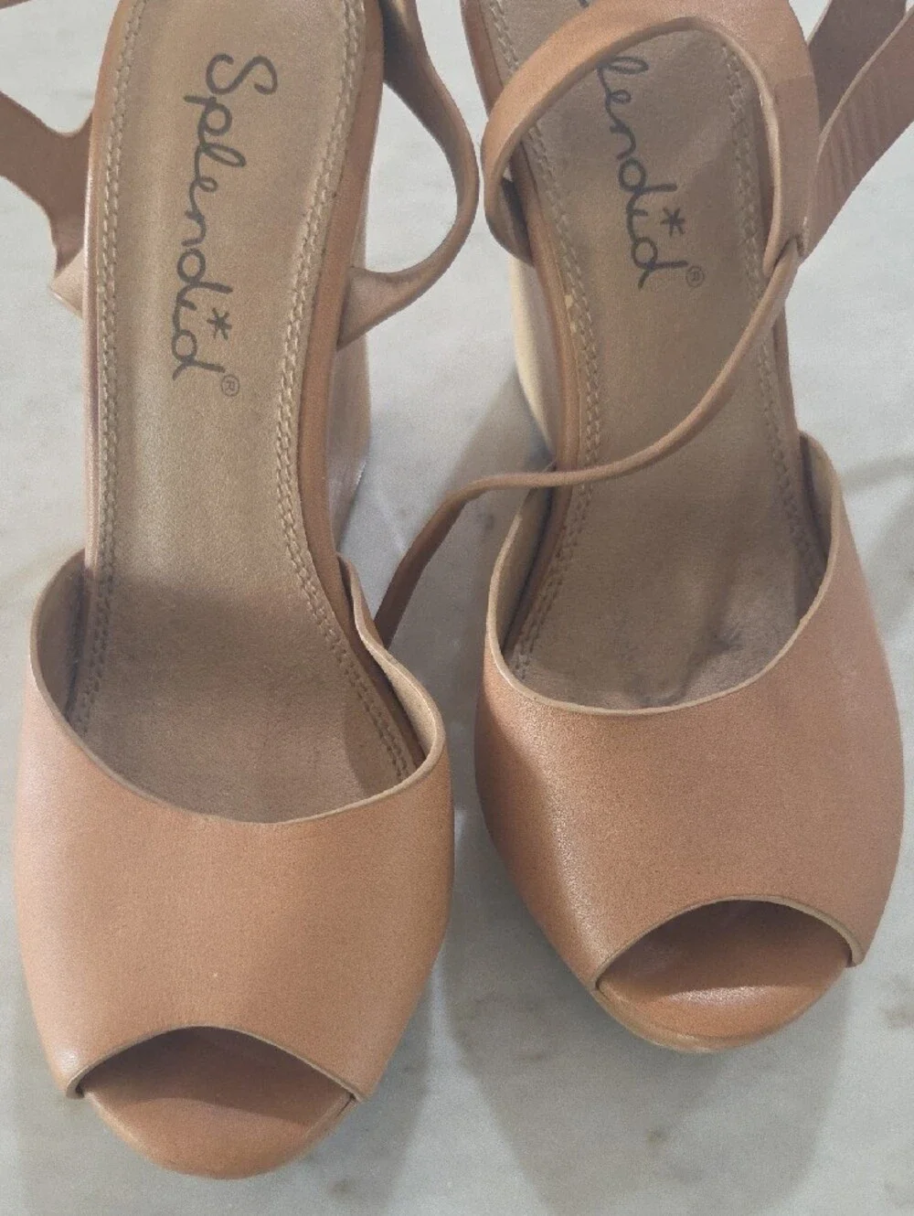 Splendid Camel/Tan Peep-Toe Slingback Heels